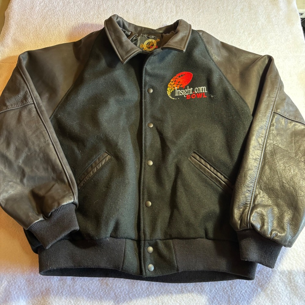 Vintage Dehen Jackets Insight.com Bowl Wool Leather Varsity Jacket Mens XXL‎